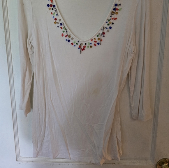 Cream Embellished 3/4 Sleeve Blouse - Picture 1 of 3